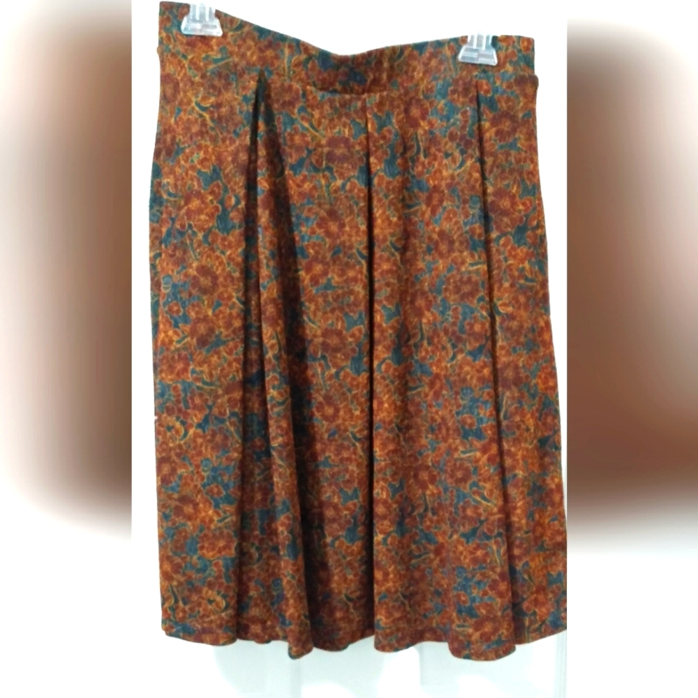 Lulu Roe Women's brown/gold/Navy patterned skirt Size M